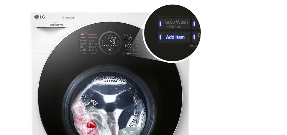 قابلیت مکث برنامه و افزودن لباس در لباسشویی ال جی 10.5 کیلو