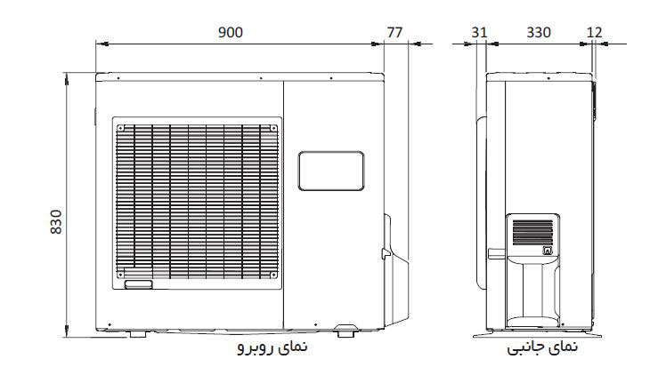 ابعاد کولرگازی 24000 اجنرال مدل ASGA24