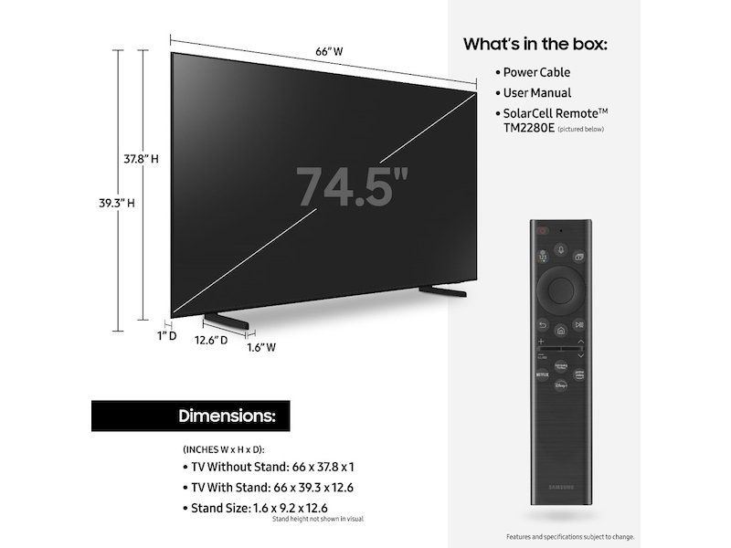 ابعاد تلویزیون سامسونگ 75Q60B