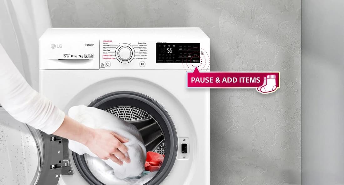 قابلیت اضافه کردن لباس حین شستسو در لباسشویی ال جی