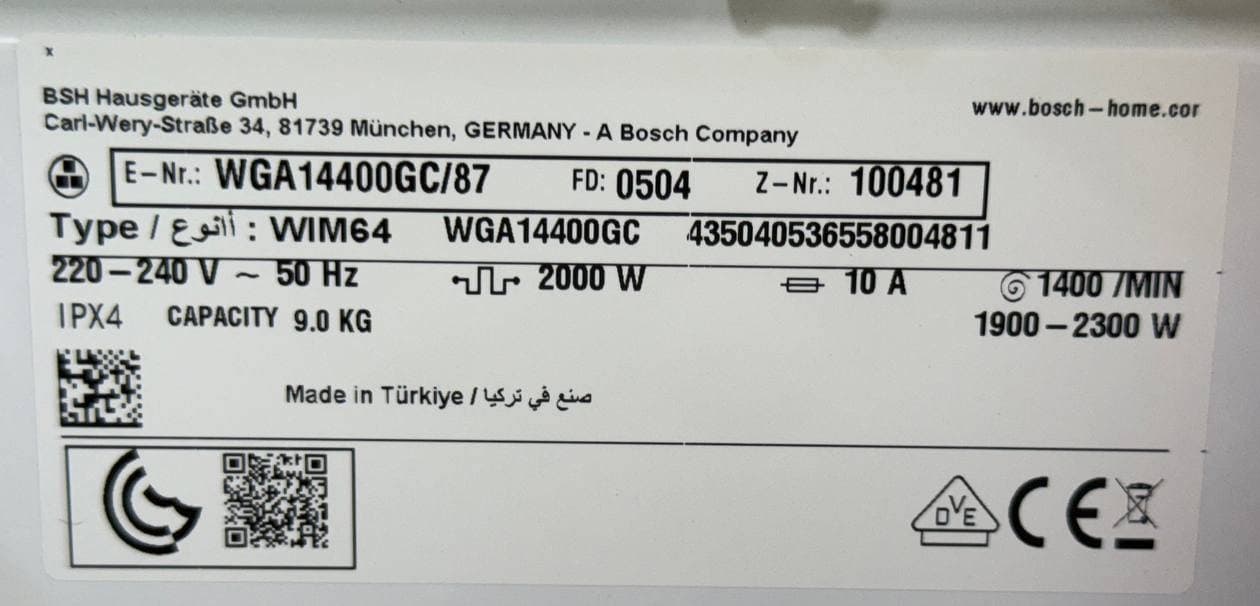 برچسپ لباسشویی بوش 14400