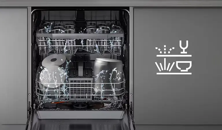 ماشین ظرفشویی ال جی 513 سه طبقه 14 نفره محصول 2024 7 قابلیت Dual Zone در ظرفشویی 513