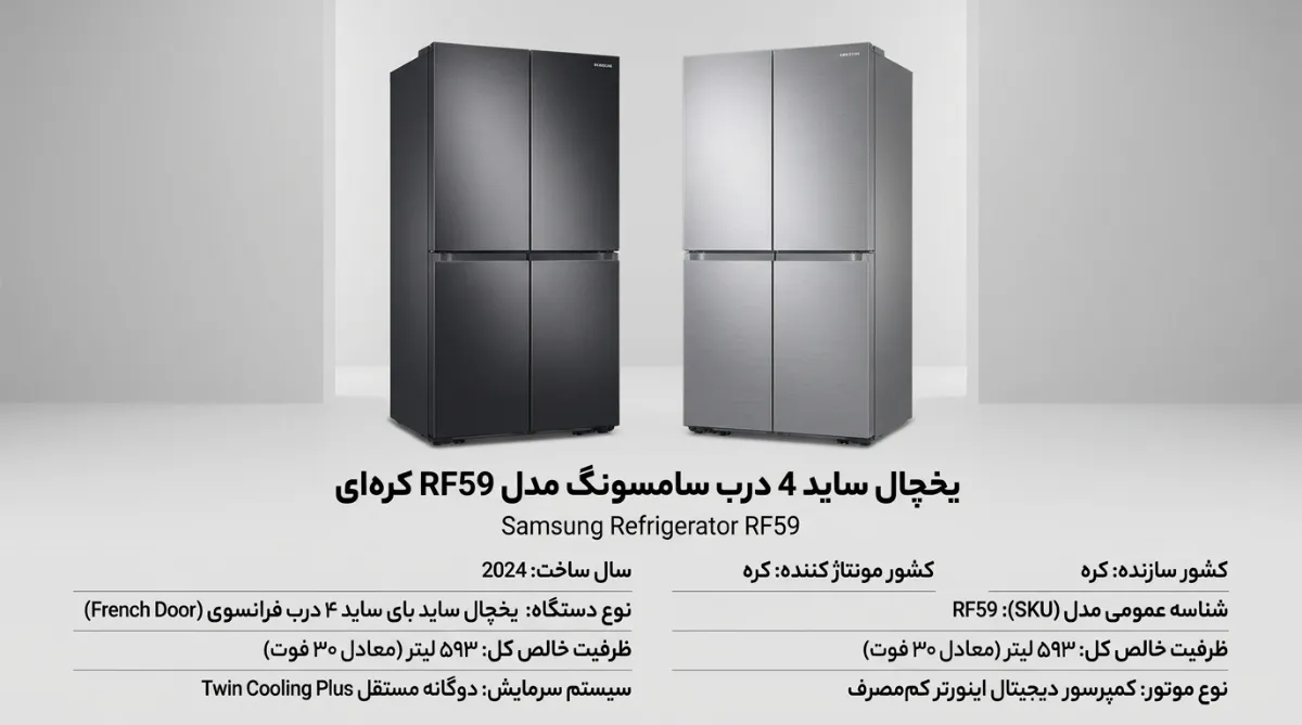 یخچال ساید 4 درب سامسونگ مدل RF59 1 ویژگیهای فنی یخچال سامسونگ RF59